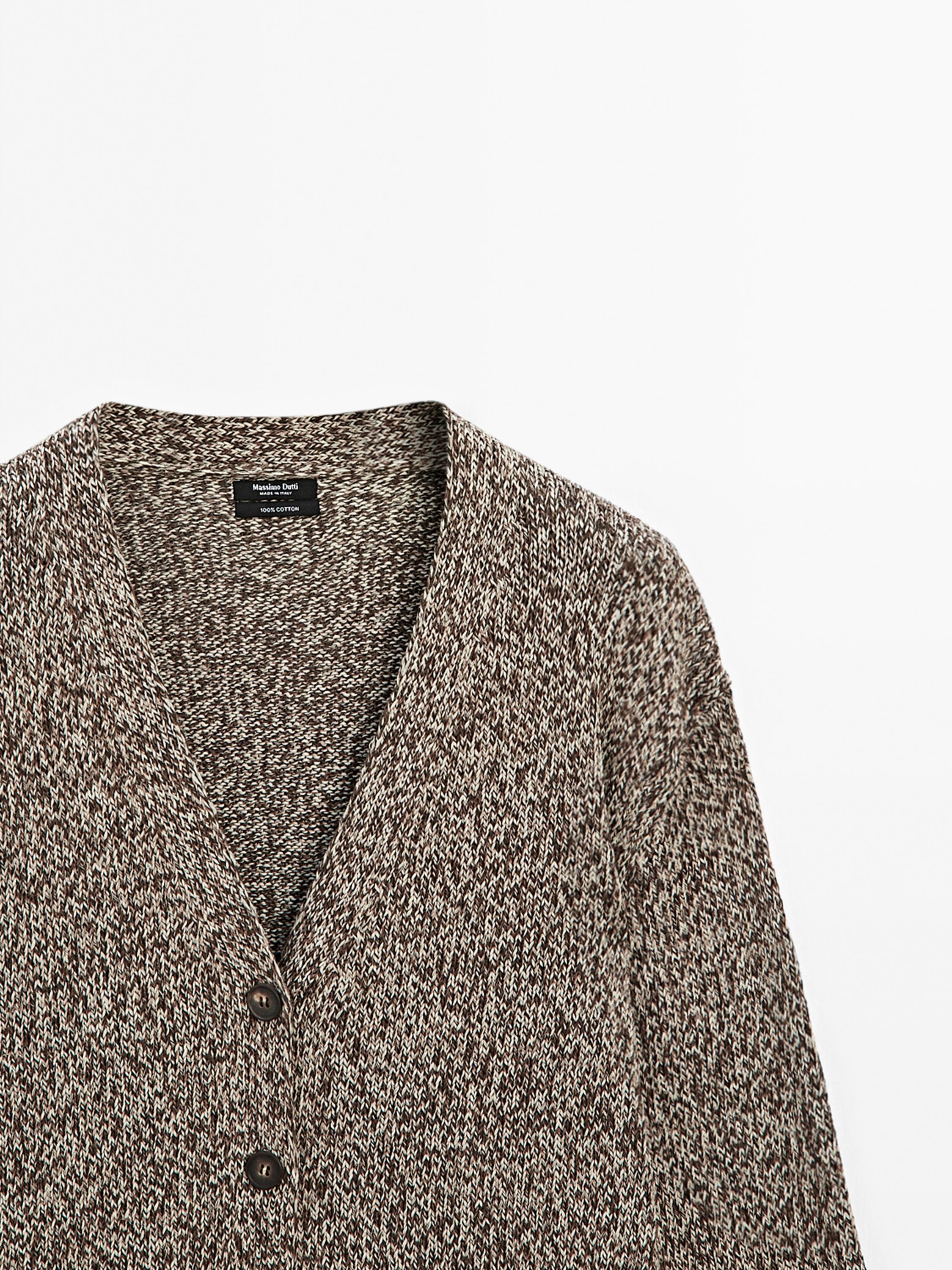 Cardigan long maille moulinée col en V